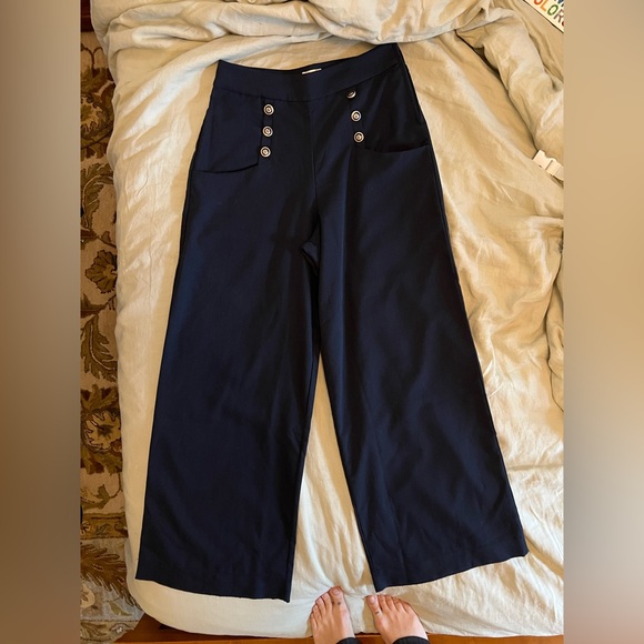 Unique Vintage Pants - Unique Vintage Navy Trousers with Button Accent